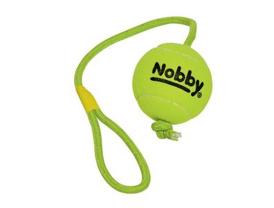 Nobby Tennisball mit Wurfschlaufe XL 10 cm; Seil 70 cm Ball Hund Dog Spielzeug