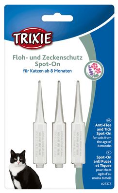 TRIXIE Spot On Floh-u. Zeckenschutz 3 ? 1 ml Fl?he Zecken Milben Katze 8 Monate