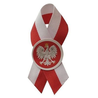 Cotillion Pin Band rot und weiß mit einem Emblem von 2 cm Polen