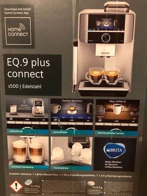 Siemens EQ.9 plus connect s500 Kaffeevollautomat Edelstahl TI9558X1DE