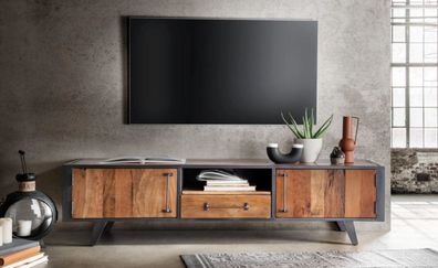 TV Element 180x50cm 'Waco' recyceltes Altholz & Metall