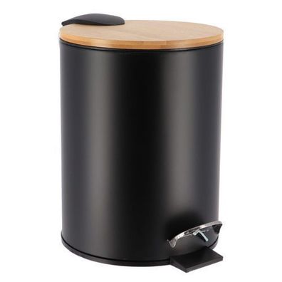 Mülleimer Abfalleimer 2,5L schwarz 17x20,5x23 cm Metall Bambus Abfallbehälter Deko