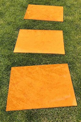 Trittplatte Cortenstahl Wegplatte eckig 60x40 cm Gartenplatte Gehwegplatte - 3er Set