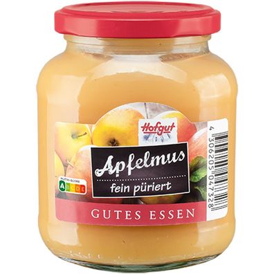 Hofgut Apfelmus fein püriert und gezuckert im Glas Gutes Essen 370ml