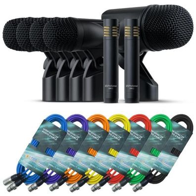 Presonus Mikrofon-Set für Schlagzeug DM-7 Drum-Mikrofonset mit 7x XLR-Kabel farbig
