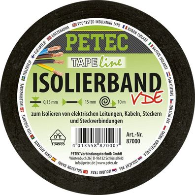 PETEC Isolierband 87000 Isotape Elektriker Bedarf Kabelschutzband Kabelisolierun