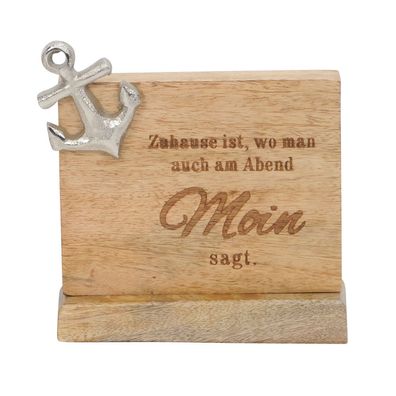 Dekoaufsteller MOIN braun silber aus Holz Holzschild mit Anker maritim (Motiv 2)