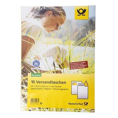 Versandtasche C4, mit Fenster, 10er-Set, braun