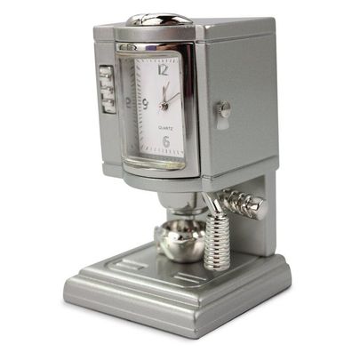 Designer Tischuhr Kaffeemaschine aus Metall - Farbe: silber