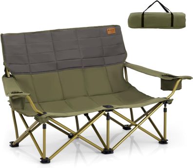 Campingstuhl für 2 Personen, Klappstuhl mit gepolstertem Sitz, 300 kg Tragfähigkeit