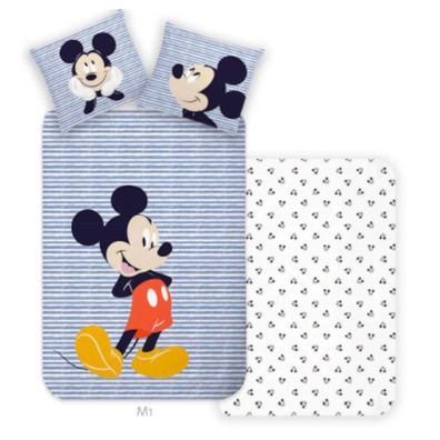 Mickey Mouse Baby-/ Kleinkinderbettwäsche | 100x135 cm | Blau-Weiß Gestreift