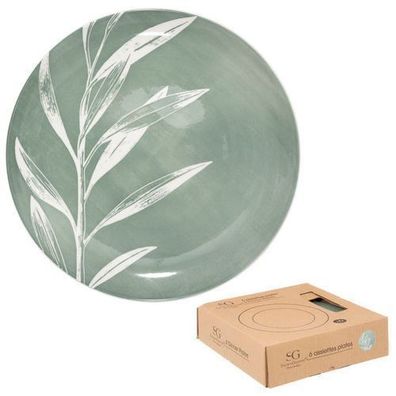Teller 6er Set Porzellan grün 26,5 cm Platte Speiseteller Essteller Dekoteller Deko
