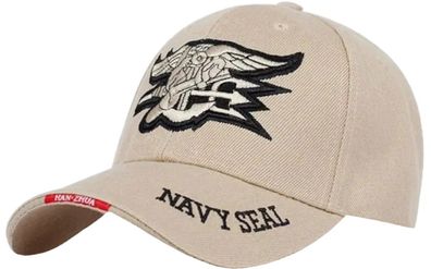 Navy Seal Beige Elite US Army Kappe mit Klettverschluss und US Navy Seals Logo Motiv