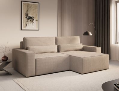 Sofa Eckcouch L-Form Cordstoff mit Bettkasten und Schlaffunktion - DENVER MINI