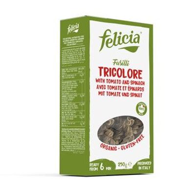 Felicia 6x Felicia Bio Reis-Tricolore (3-farbig aus natur, Tomate, Spinat) Fusill