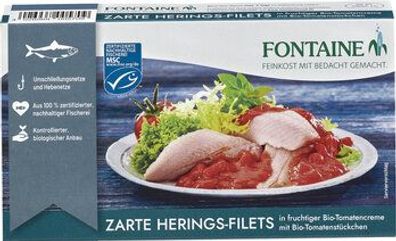 Fontaine 3x Zarte Heringsfilets in Bio-Tomatencreme mit Tomatenstückchen 200g