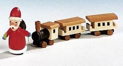 Weihnachtsfigur Weihnachtsmann mit Eisenbahn bunt Länge 15 cm NEU Seiffen