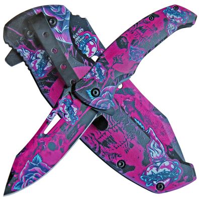 Haller Taschenmesser "Nightmare", Kunststoff Schalen pink-mehrfarbig, Gürtelclip