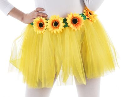 gelber Tüllrock mit Sonnenblumen kurz Festival Sommer Party Karneval Blumen
