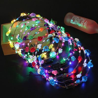12x LED Blumenkranz Stirnband Leuchtendes Blumenstirnband Blütenkranz Kopfschmuck