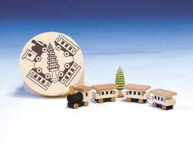 Holzdekoration Spanschachtel Eisenbahn bunt Durchmesser 8 cm NEU Spielzeug