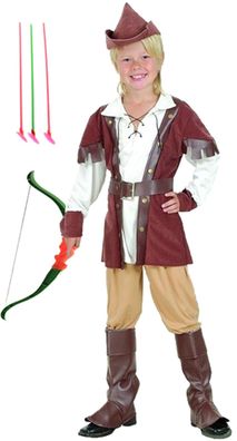 Edles Jäger Waldboy Robin Hood Jungen Kostüm Gr.134/146 + Pfeil- und Bogenset