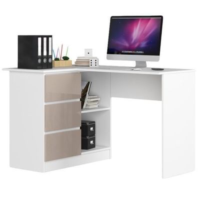 Eck-Schreibtisch AKORD B16 links in der Farbe Weiß Front Cappuccino 124x77x85 cm