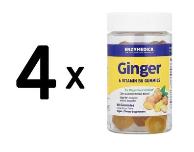 4 x Ginger & Vitamin B6 Gummies, Lemon Ginger - 60 gummies