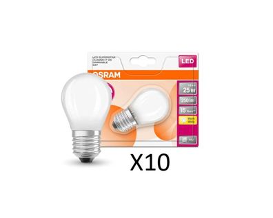 10 Stück Osram LED Tropfenlampen 2,8W(25W) 827 250lm Matt Dim E27