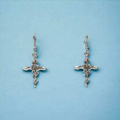 Elegante Kreuz-Ohrringe mit Rosenmotiv