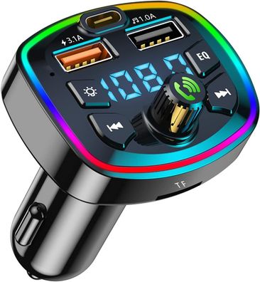 FM Transmitter Auto Bluetooth 5.0, Kfz Radio Adapter + Dual USB Ladegerät für Handy