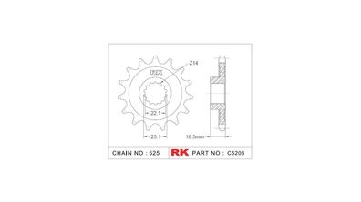 RK Antriebsritzel "5206" 525, Stahl 14 Zähne