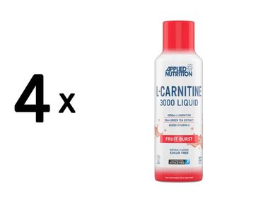 4 x Applied Nutrition L-Carnitine 3000 Liquid (480ml) Fruit Burst