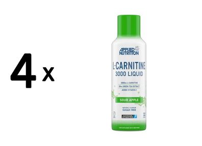4 x Applied Nutrition L-Carnitine 3000 Liquid (480ml) Sour Apple