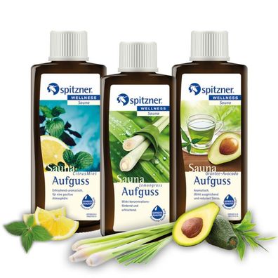 Spitzner Saunaaufguss Set Vital und Frisch 3x 190 ml Citrus-Mint, Lemongras, Grüntee