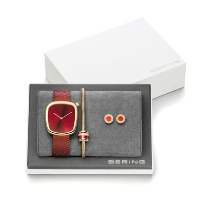 Bering - XMAS Set Red - Geschenkset Red - Armbanduhr Ohrstecker und Armband - Damen