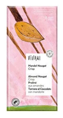 Vivani 6x Mandel Nougat Crisp Schokolade mit Kokosblütenzucker 38% Cacao 80g