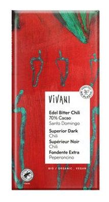 Vivani 6x Edel Bitter Chili Schokolade 70% Cacao Santo Domingo 100g