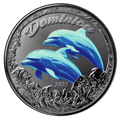 Silbermünze 2023 1oz - Dominica EC8 - Dolphin - Delfin - Farbe