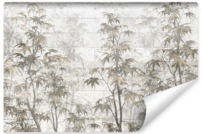 Muralo Vlies Selbstklebende Fototapete BAMBUS Blätter Pflanzen Ziegel Vintage Stil