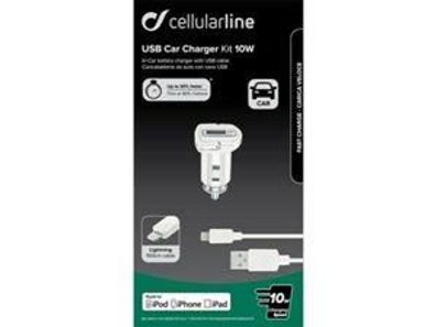 Cellularline KFZ Ladekabel Kit Auto USB-A Apple Lightning Datenkabel weiß
