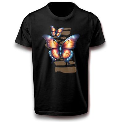 Schmetterling Weg Schmetterlinge Insekten Natur Blumen Bunt Fun T-Shirt Baumwolle