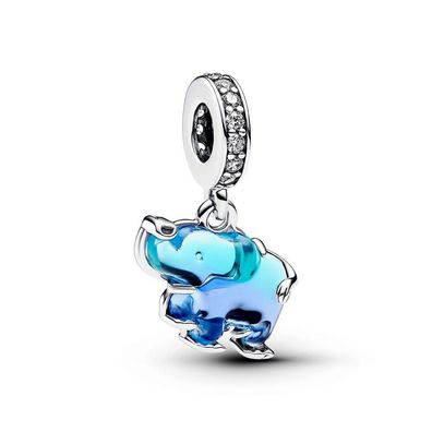 Bead - Silber - Blauer Murano-Glas Elefanten Charm