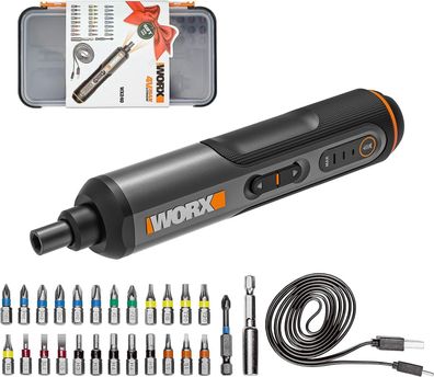 WORX 4V Akkuschrauber-Set WX240, 1,5Ah, 3-Gang-Drehmomenteinstellung, LED-Licht