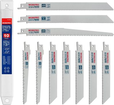 Workpro Sägeblätter Set, 10-tlg. Säbelsägeblätter 150/230mm aus BIM/ HSS 6-18 TPI