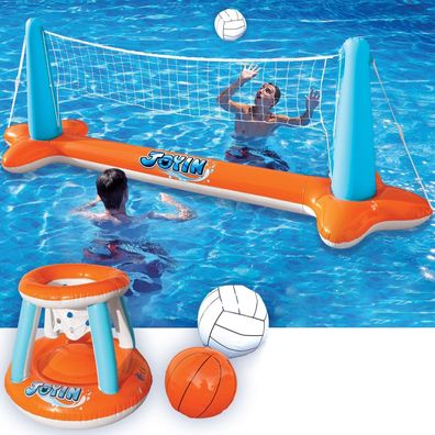 Aufblasbare Pool Set, Volleyballnetz & Basketballkörbe & Bälle, Strand Wasser
