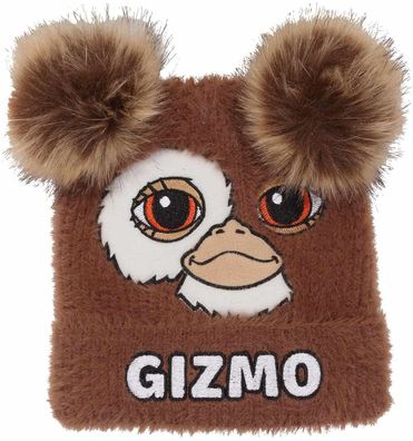 Offizielle Gremlins Gizmo Fluffy Face Beanie Mütze mit 2 Kunst Fellbommel und Flecce