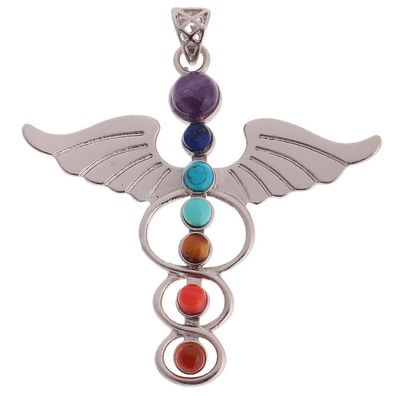 Kristall 7 Chakren Heilsteine Engelsflégel Meditation Chakra Charm Anhänger