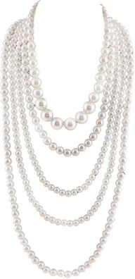 Mehrschichtige Strangkette Kunstperlen Flapper Perlen Cluster Lange Choker Halskette
