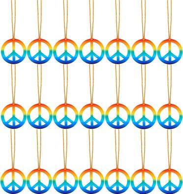 Sunrain 20-teiliges Set mit Halsketten mit Regenbogen-Friedenszeichen, Hippie-Kostémz